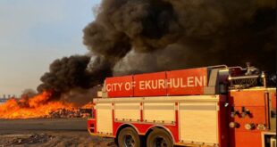 A City of Ekurhuleni Emergency Services vehicle seen a fire scene.