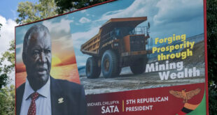 Billboard on a street in Lusaka, Zambia, celebrates the nation's mineral wealth . (Arlette Bashizi photo courtesy of The New York Times)