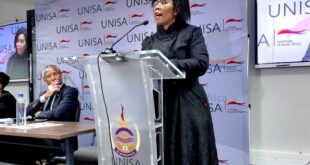 Unisa Principal and Vice-Chancellor, Professor Puleng LenkaBula addresses the stakeholder engagement at the institution's Pretoria Campus.