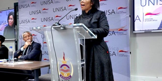Unisa Principal and Vice-Chancellor, Professor Puleng LenkaBula addresses the stakeholder engagement at the institution's Pretoria Campus.