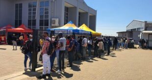 Students line up outside a Technical and Vocational Education and Training (TVET).